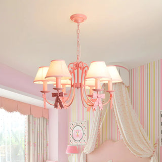 ZOWALA - Pink Bowknot Metal Fabric Shade Kids Room Chandelier Image - 3