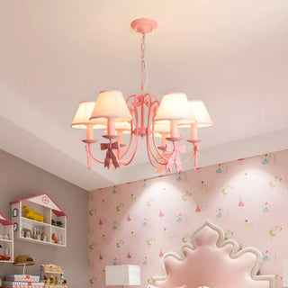 ZOWALA - Pink Bowknot Metal Fabric Shade Kids Room Chandelier Image - 4