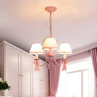 ZOWALA - Pink Bowknot Metal Fabric Shade Kids Room Chandelier Image - 5