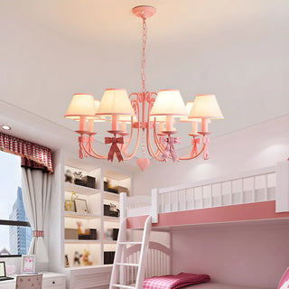 ZOWALA - Pink Bowknot Metal Fabric Shade Kids Room Chandelier Image - 6