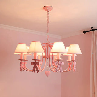 ZOWALA - Pink Bowknot Metal Fabric Shade Kids Room Chandelier Image - 7