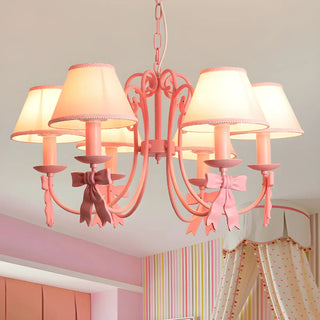 ZOWALA - Pink Bowknot Metal Fabric Shade Kids Room Chandelier Image - 8