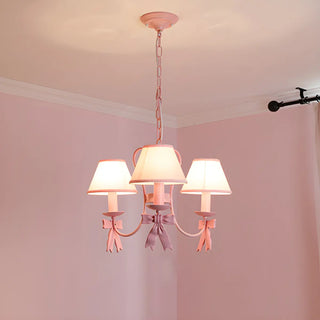 ZOWALA - Pink Bowknot Metal Fabric Shade Kids Room Chandelier Image - 9