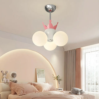 ZOWALA - Pink Crown Metal 3-Light Mini Kids Room Chandelier Image - 1