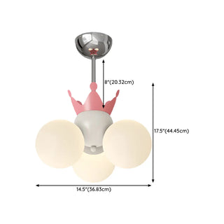 ZOWALA - Pink Crown Metal 3-Light Mini Kids Room Chandelier #size