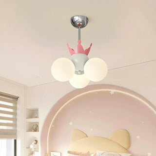 ZOWALA - Pink Crown Metal 3-Light Mini Kids Room Chandelier Image - 2