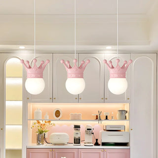 Modern Crown Resin Pendant Light for Bedroom Pink Mini Zawala Image - 1