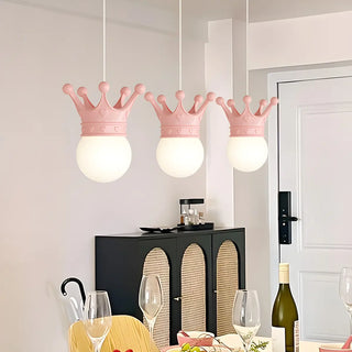 Modern Crown Resin Pendant Light for Bedroom Pink Mini Zawala Image - 2