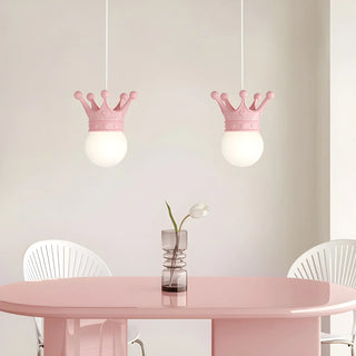 Modern Crown Resin Pendant Light for Bedroom Pink Mini Zawala Image - 3