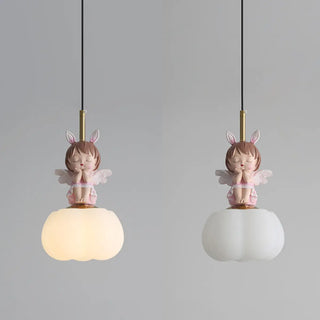 ZOWALA - Elegant Kids Room Pink Resin Cute Angel Pendant Light Image - 7