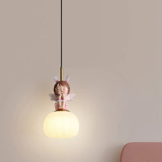 ZOWALA - Elegant Kids Room Pink Resin Cute Angel Pendant Light Image - 8