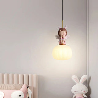 ZOWALA - Elegant Kids Room Pink Resin Cute Angel Pendant Light Image - 9