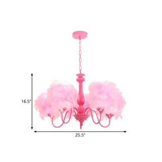 ZOWALA - Feather Curve Arm Pink 5-Light Large Kids Room Chandelier #size