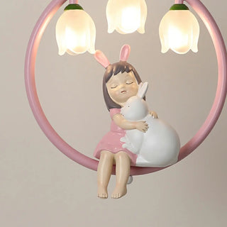 ZOWALA - Pink Circle Fairy White Glass Flower Kids Room Chandelier Image - 10