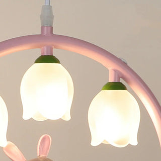 ZOWALA - Pink Circle Fairy White Glass Flower Kids Room Chandelier Image - 12