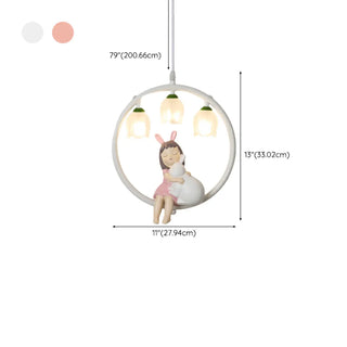 ZOWALA - Pink Circle Fairy White Glass Flower Kids Room Chandelier Image - 16