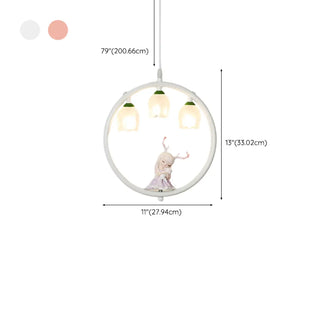ZOWALA - Pink Circle Fairy White Glass Flower Kids Room Chandelier Image - 17