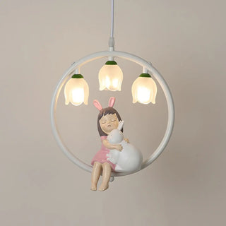 ZOWALA - Pink Circle Fairy White Glass Flower Kids Room Chandelier Image - 5