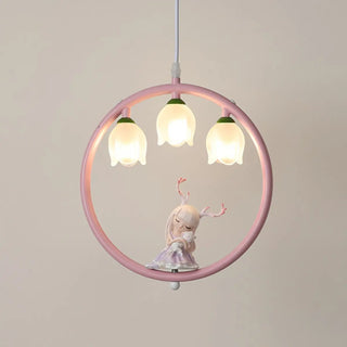 ZOWALA - Pink Circle Fairy White Glass Flower Kids Room Chandelier Image - 8