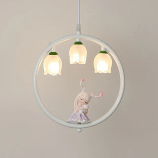 ZOWALA - Pink Circle Fairy White Glass Flower Kids Room Chandelier Image - 9