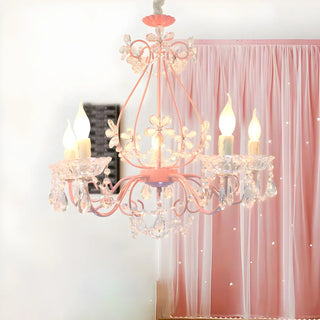 ZOWALA - Candelabra Pink Metal Crystal Kids Room Chandelier Image - 1