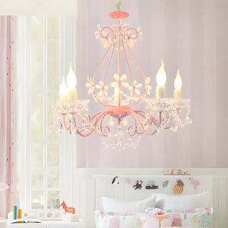 ZOWALA - Candelabra Pink Metal Crystal Kids Room Chandelier Image - 3