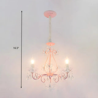 ZOWALA - Candelabra Pink Metal Crystal Kids Room Chandelier Image - 7