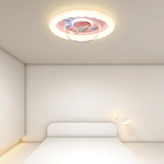 ZOWALA - Kids Pink Round Space-Theme Flush Mount Light Image - 1