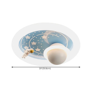 ZOWALA - Kids Pink Round Space-Theme Flush Mount Light #size
