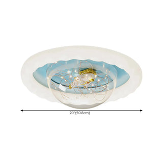 ZOWALA - Kids Pink Round Space-Theme Flush Mount Light Image - 13