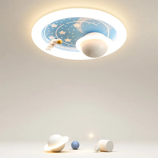 ZOWALA - Kids Pink Round Space-Theme Flush Mount Light Image - 3