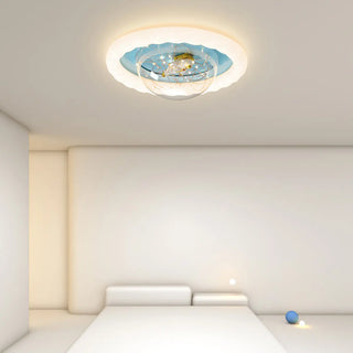 ZOWALA - Kids Pink Round Space-Theme Flush Mount Light Image - 2