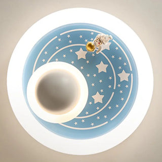 ZOWALA - Kids Pink Round Space-Theme Flush Mount Light Image - 4