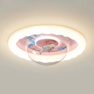 ZOWALA - Kids Pink Round Space-Theme Flush Mount Light Image - 5
