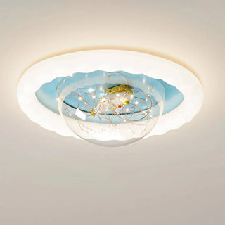 ZOWALA - Kids Pink Round Space-Theme Flush Mount Light Image - 7