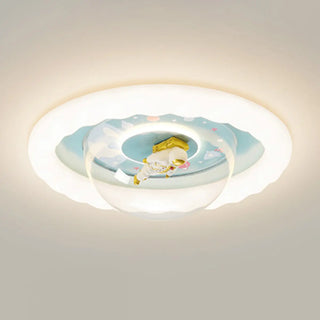 ZOWALA - Kids Pink Round Space-Theme Flush Mount Light Image - 8