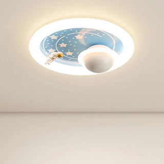 ZOWALA - Kids Pink Round Space-Theme Flush Mount Light Image - 9