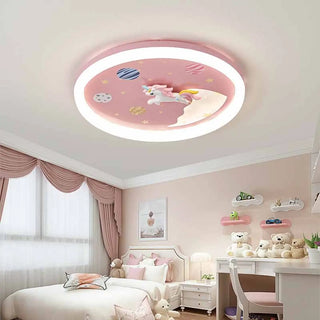 ZOWALA - Unicorn Pink LED Flush Mount Ceiling Light Kids Room Image - 3