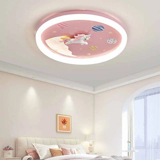 ZOWALA - Unicorn Pink LED Flush Mount Ceiling Light Kids Room Image - 4