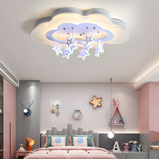 Kids Bedroom Purple Cloud Stars LED Flush Mount Light Zawala Image - 1