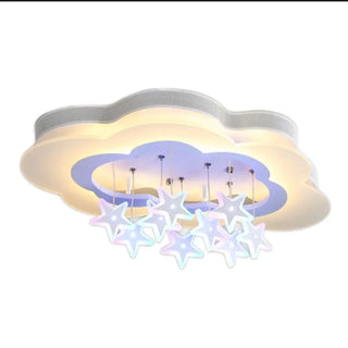 Kids Bedroom Purple Cloud Stars LED Flush Mount Light Zawala Image - 12