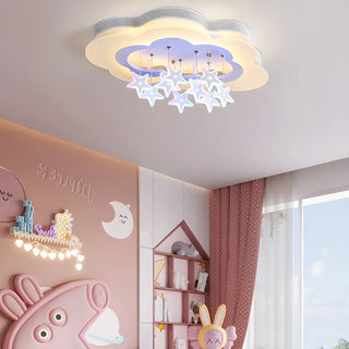 Kids Bedroom Purple Cloud Stars LED Flush Mount Light Zawala Image - 2