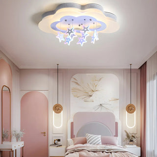 Kids Bedroom Purple Cloud Stars LED Flush Mount Light Zawala Image - 3