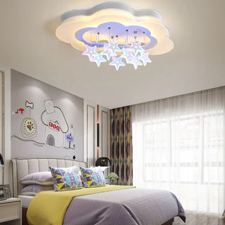 Kids Bedroom Purple Cloud Stars LED Flush Mount Light Zawala Image - 5