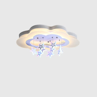 Kids Bedroom Purple Cloud Stars LED Flush Mount Light Zawala Image - 6