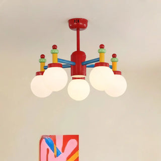 ZOWALA - Red Branch White Glass Ball Mini Kids Room Chandelier Image - 1