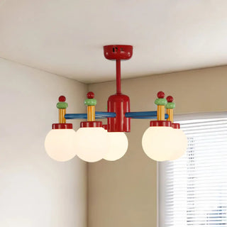 ZOWALA - Red Branch White Glass Ball Mini Kids Room Chandelier Image - 2