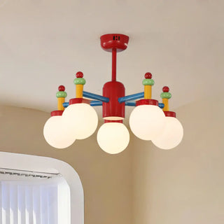 ZOWALA - Red Branch White Glass Ball Mini Kids Room Chandelier Image - 3