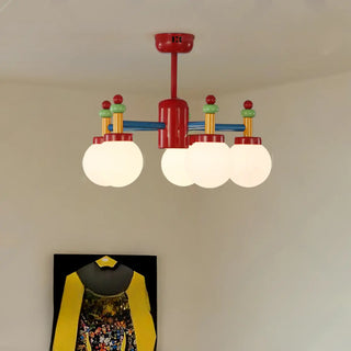 ZOWALA - Red Branch White Glass Ball Mini Kids Room Chandelier Image - 4
