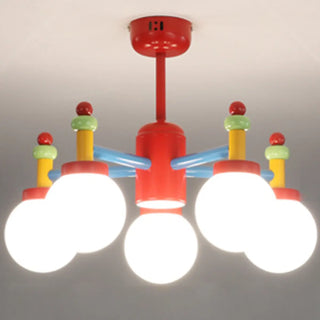 ZOWALA - Red Branch White Glass Ball Mini Kids Room Chandelier Image - 5